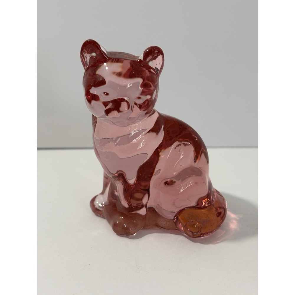 Fenton Blush Pink Art Glass Sitting Cat Figurine Original